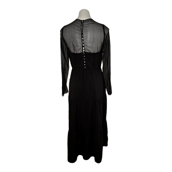 PAMELA LOVE Sheer Maxi Tiered Dress Black Long Sleeves Wednesday Goth Emo Size L - Picture 9 of 14